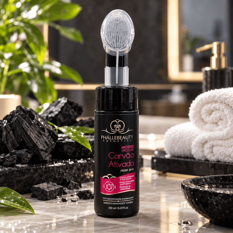 Espuma de Limpeza Facial Mousse Micelar Carvão Ativado Phállebeauty 150ml