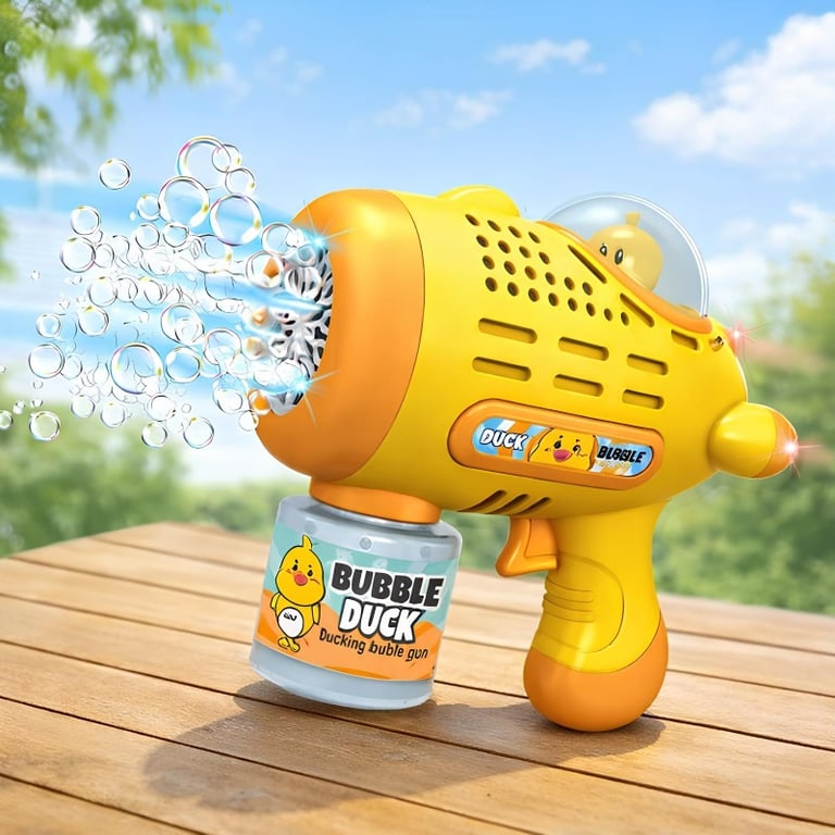 Lança Bolhas De Sabão Patinho Duck Bubble Gun Com Luz E Som