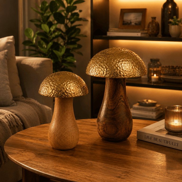 Cogumelo Decorativo em Madeira e Metal