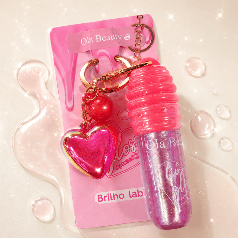 Brilho Labial ﻿Lip Gloss Shine À Prova D'Água Com Chaveiro Coração Ola Beauty