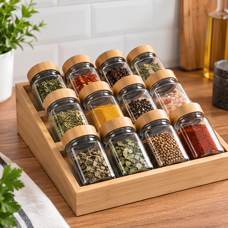 Kit com 12 Porta Temperos de Vidro com Suporte Organizador para Cozinha  Conjunto Elegante para Armazenamento e Organização de Especiarias