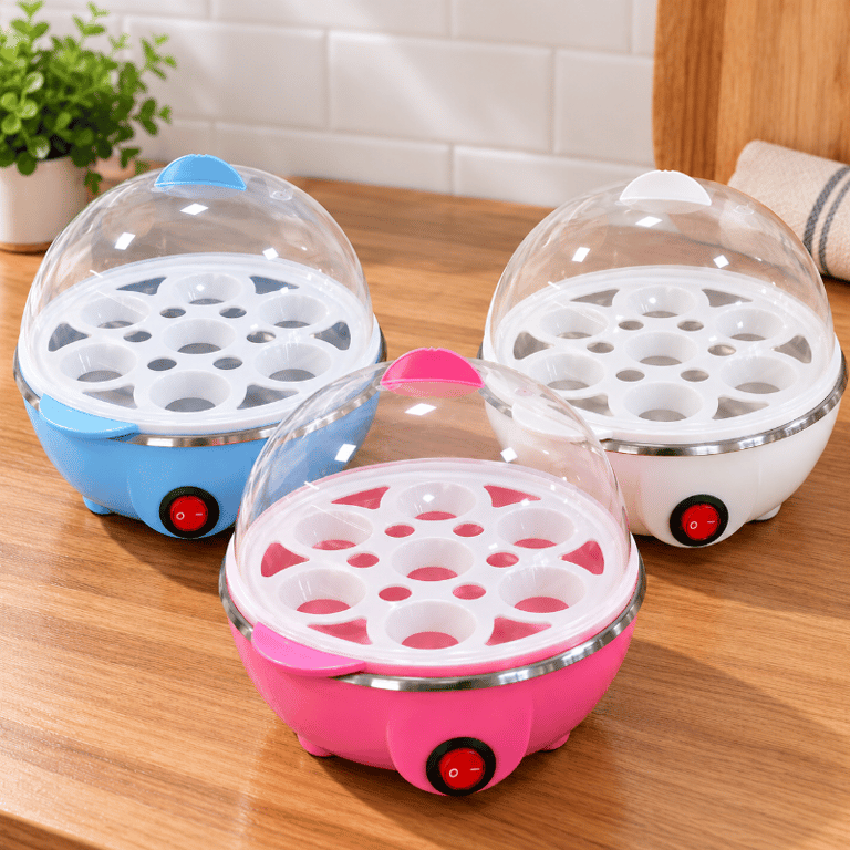 Cozedor de Ovos Elétrico Portátil 110V Branco para Até 7 Ovos com Tampa Transparente Bandeja e Copo Medidor