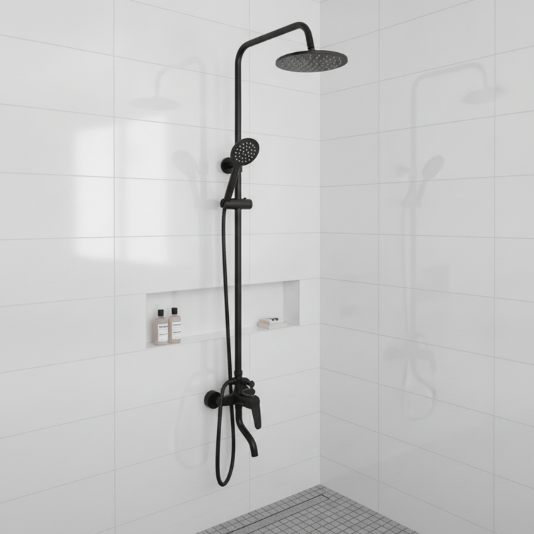 Ducha Coluna Inox Preto Redondo