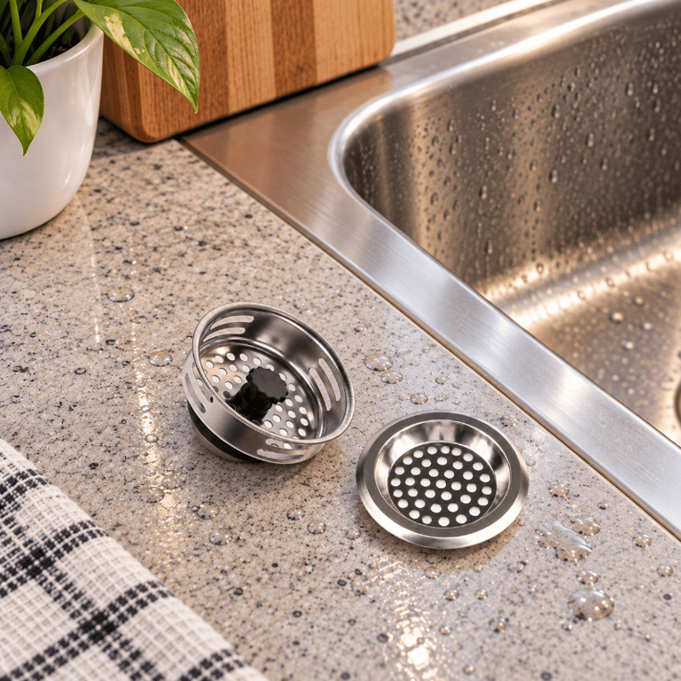 Kit 2 Peças Ralo Inox com Válvula Americana Filtro Coletor de Resíduos para Pia Cozinha Banheiro