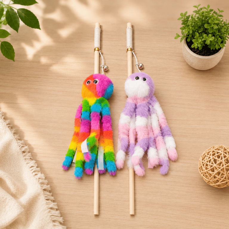 Varinha Interativa Com Polvo De Pelúcia Para Gatos Brinquedo Divertido