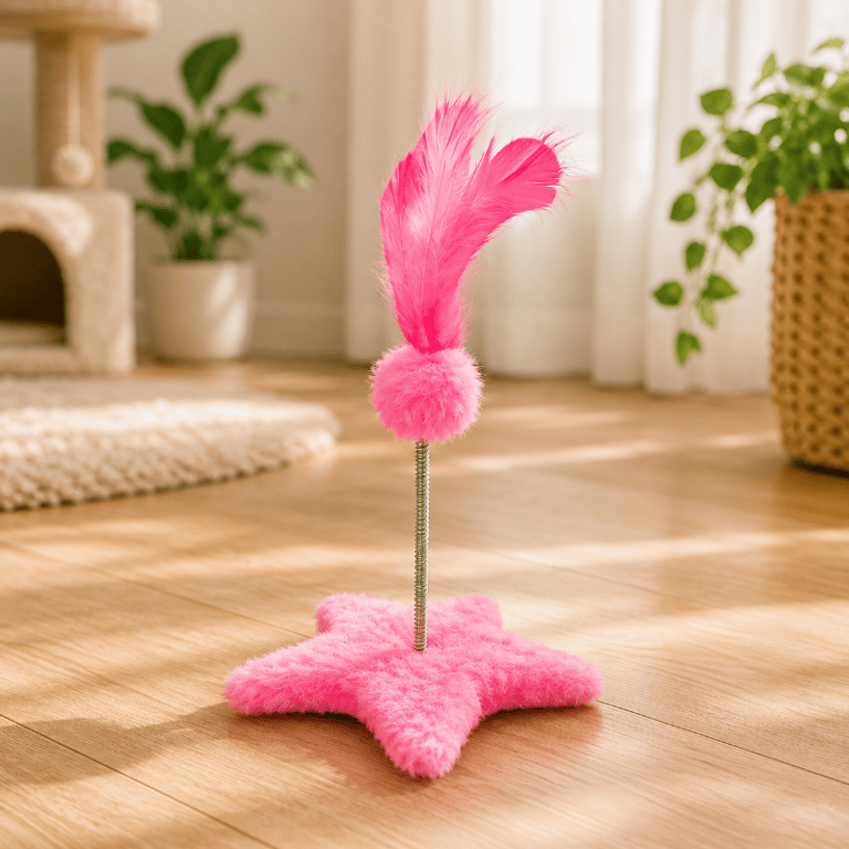 Brinquedo Estrela Com Mola E Pena Para Gatos