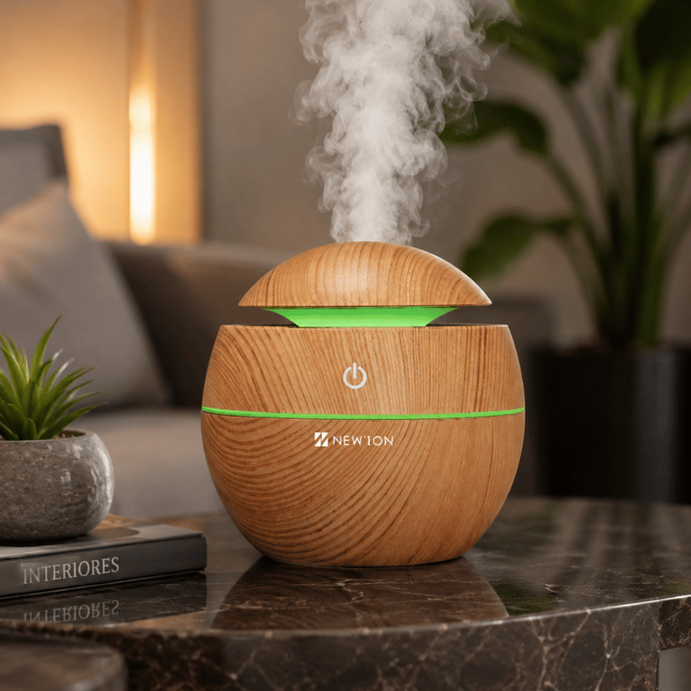 Umidificador de Ar e Aromatizador 130ml LED USB Portátil Difusor de Amente Silencioso com Luz Decorativa Efeito Madeira