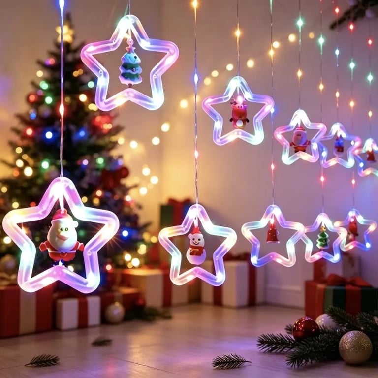  Iluminação Natalina 3 Metros Pisca Pisca Estrelas Natal Colorido