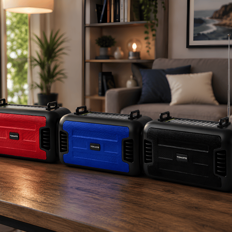 Rádio Portátil Bluetooth FM Painel Solar USB TF Lanterna Recarregável