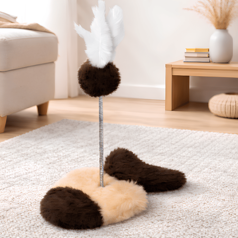 Brinquedo Interativo Marrom Para Gatos Com Mola E Base Peixe
