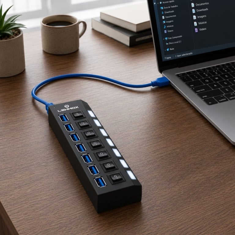 Hub USB 30 Sete Portas Com Interruptores Individuais
