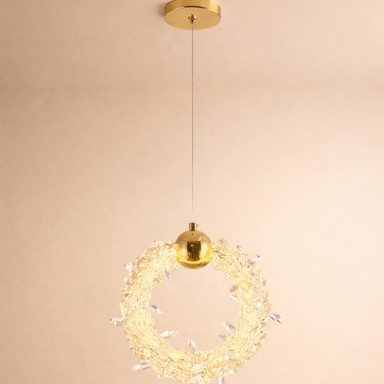 Luminária Pendente Cristal Dourado Luz Quente 