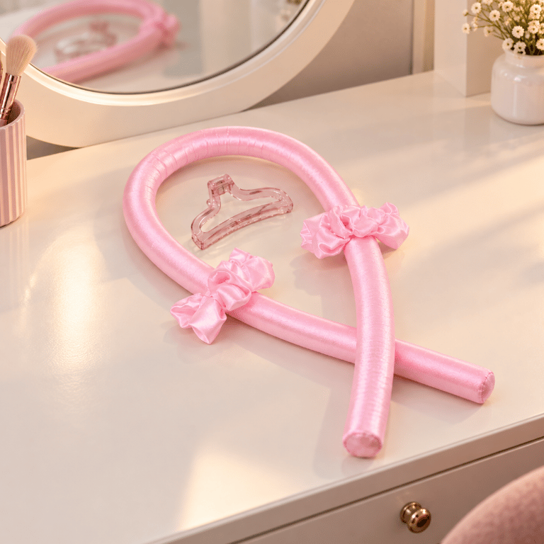 Kit Modelador de Cachos Sem Calor 4 Peças com Haste de Cetim Presilha e Scrunchies para Ondas e Cachos