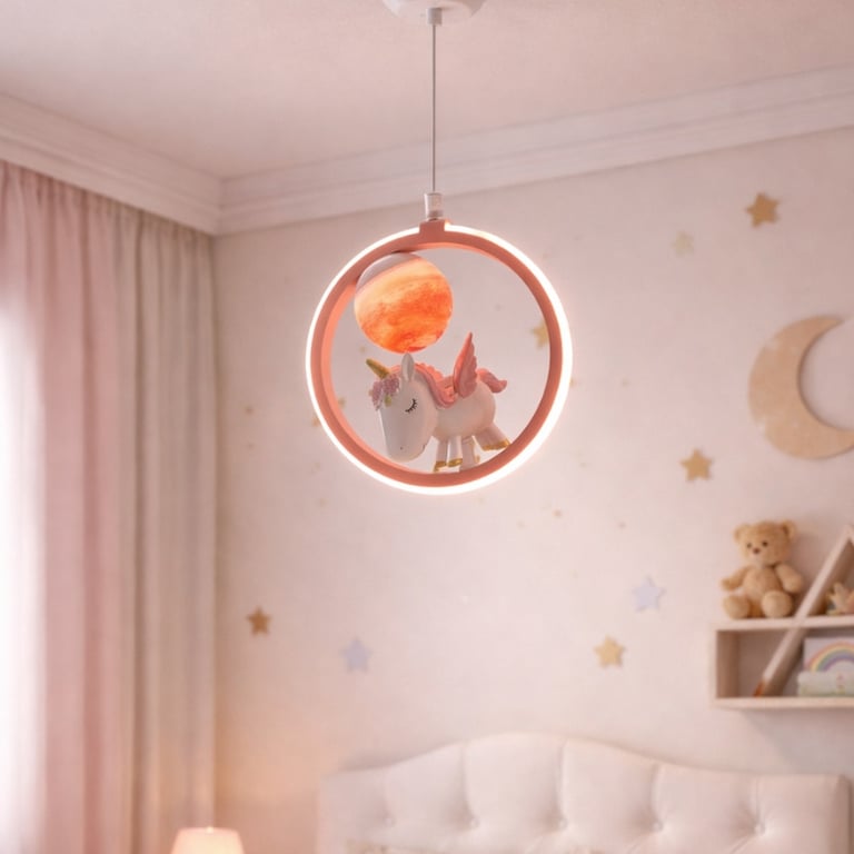 Pendente Infantil Led Unicórnio Luz Quente