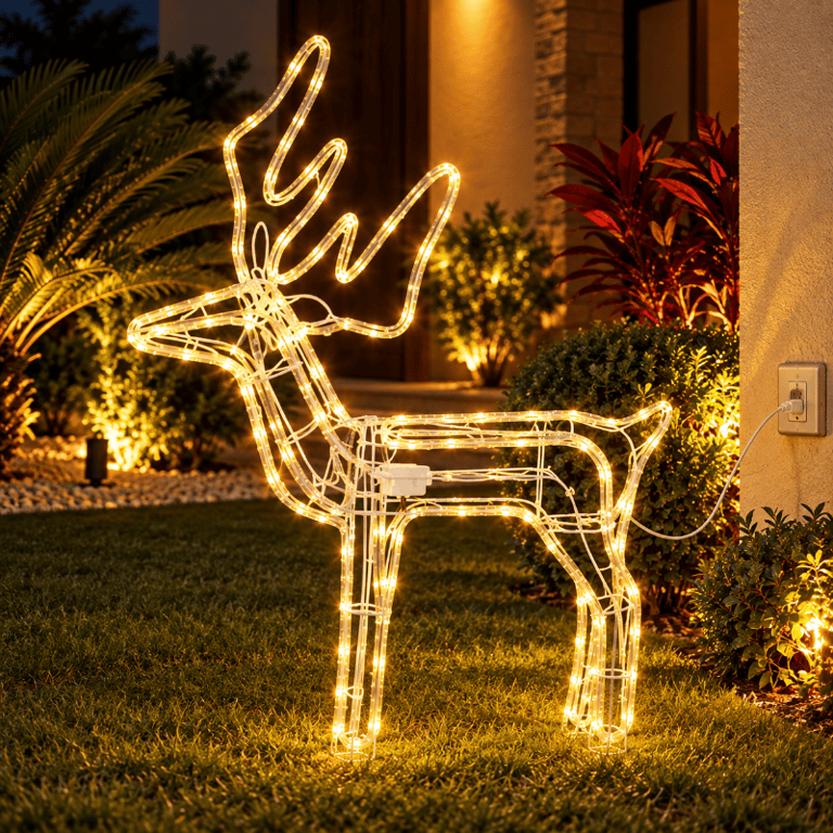 Rena de Natal Luminosa LED 3D com Movimento na Cabeça Branco Quente 220V
