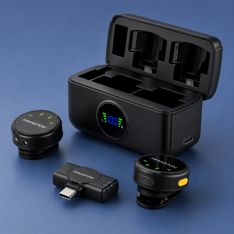 Microfone Sem Fio Duplo Para Celular Com Receptor Lightning E Estojo Carregador