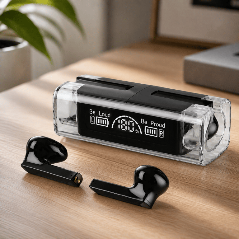 Fone de Ouvido Sem Fio Bluetooth Tecnologia TWS Som Estéreo e Estojo de Carregamento Com Display