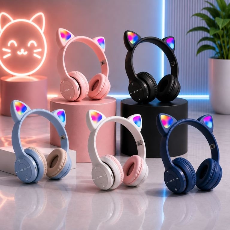 Fone De Ouvido Bluetooth Orelha Gatinho Infantil Led Sem Fio