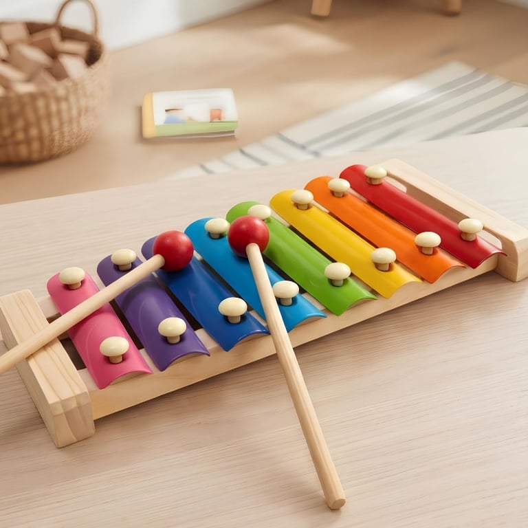 Brinquedo Educativo Xilofone Colorido De Metal Com Baquetas