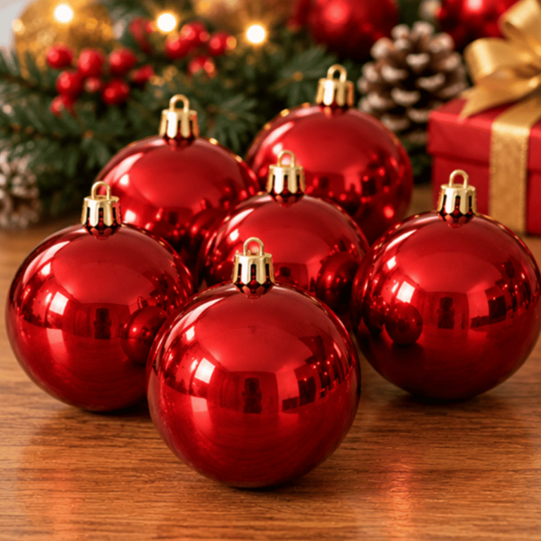 Bolas De Natal Kit Com 6 Unidades 8cm Vermelhas Lisas Para Árvore E Decoração Natalina