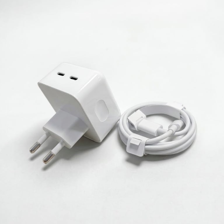 Carregador de Tomada Turbo 40W com Duas Entradas USB-C e Cabo Lightning