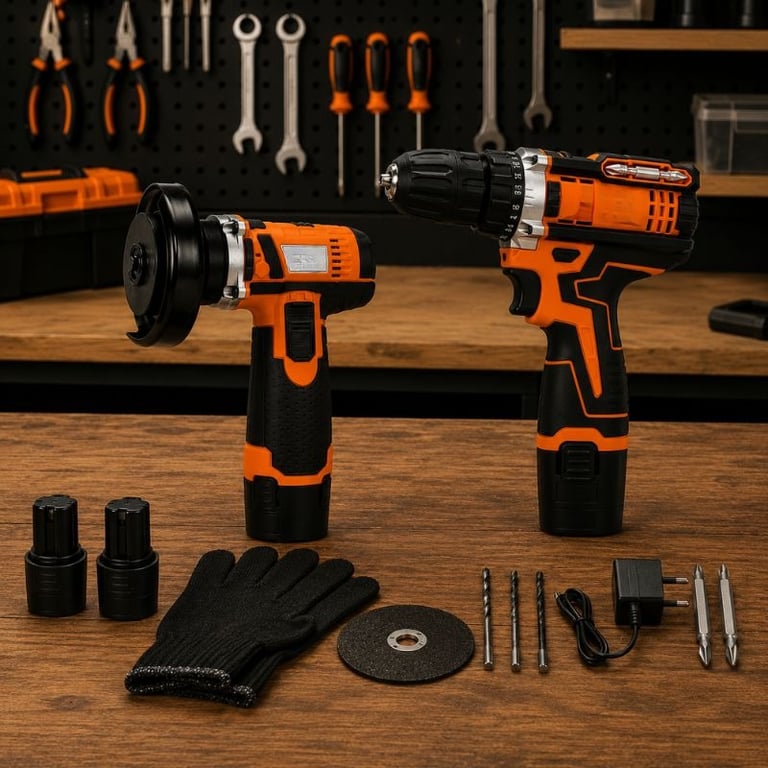 Kit Parafusadeira e Esmerilhadeira 12v com Luvas Profissional