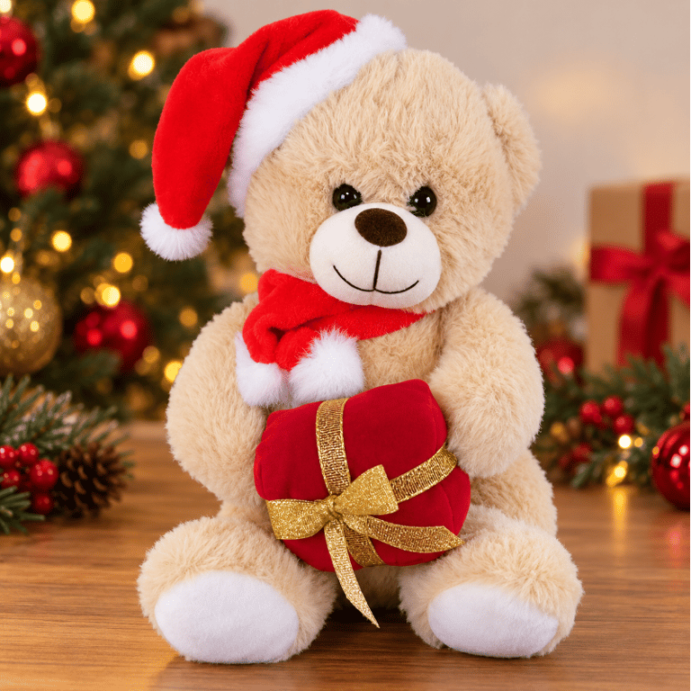 Urso De Pelúcia Natalino 20cm Com Gorro E Cachecol Enfeite E Presente De Natal