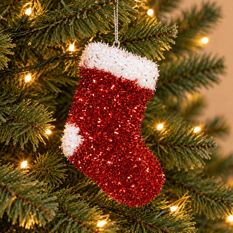 Enfeite De Natal Decorativo Vermelho E Branco Brilhante Para Pendurar