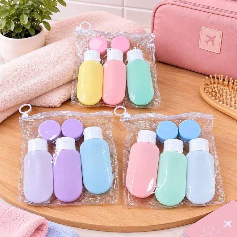 Kit 5 Frascos Para Viagem Com Necessaire Zip Lock Cores Sortidas