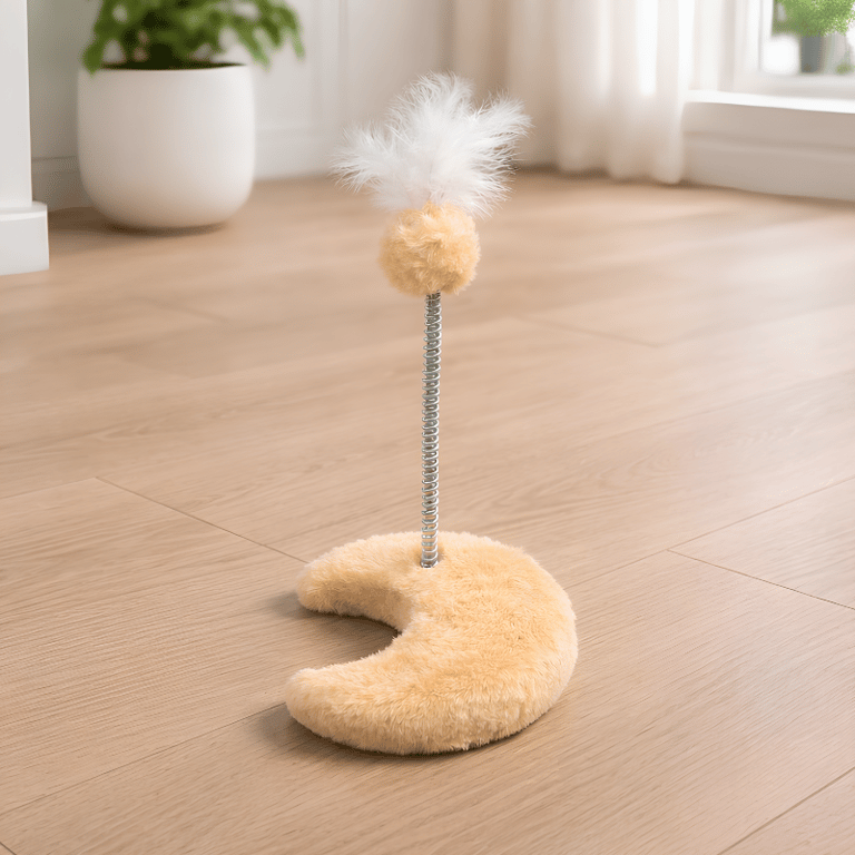 Brinquedo Para Gatos Com Mola E Pena Lua Bege