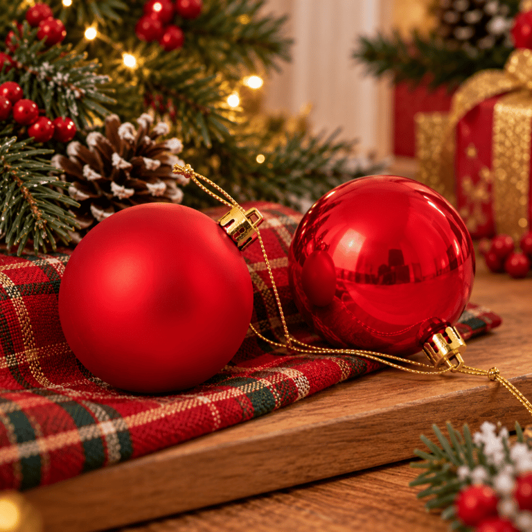 Kit 9 Bolas de Natal Vermelhas 6 cm com Acabamentos Mistos para Árvore e Decoração Natalina