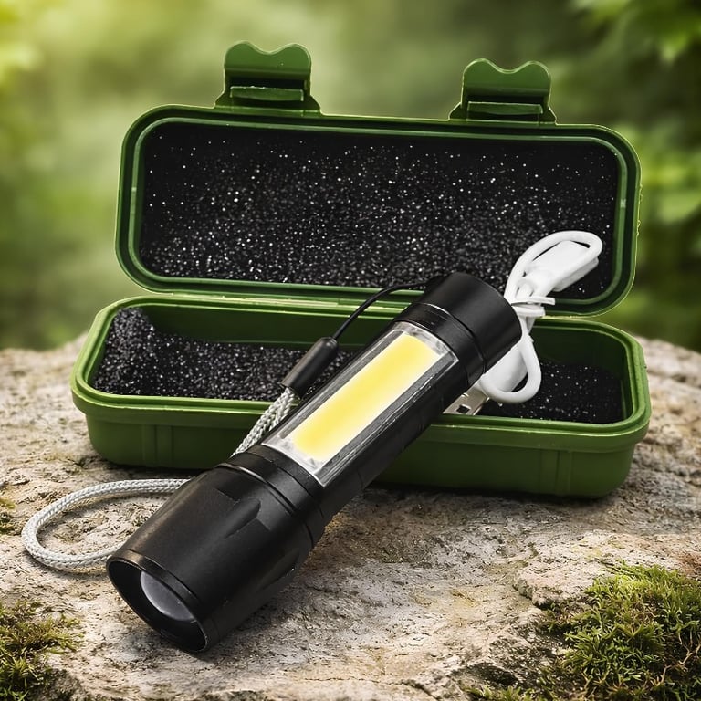 Lanterna Tática Recarregável USB Com Zoom Telescópico E 3 Modos De Iluminação 