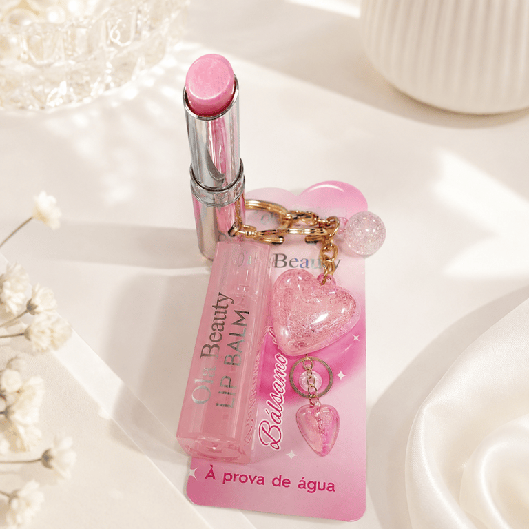 Lip Balm Bálsamo Labial À Prova D'Água Com Chaveiro Coração Ola Beauty
