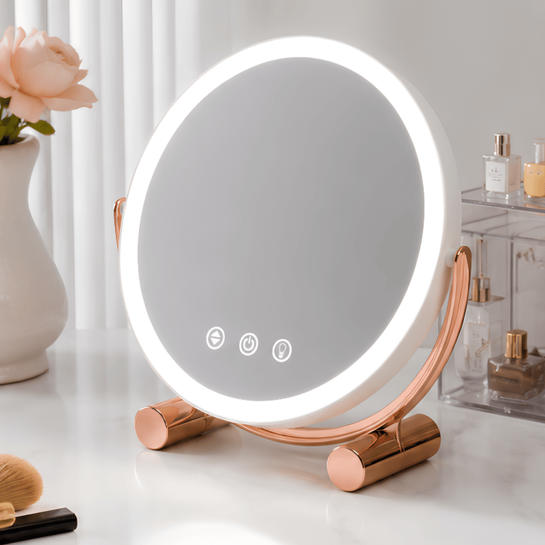 Espelho de maquiagem LED Redondo de Mesa Com Iluminação Controle Touch