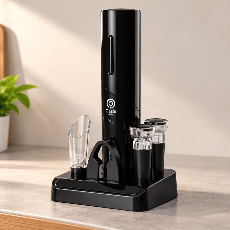 Kit Para Vinho 6 Peças Com Abridor Elétrico Automático Saca Rolhas Aerador Cortador De Lacre Tampas A Vácuo E Suporte