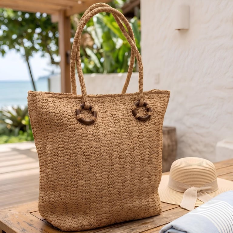 Bolsa Ampla Estilo Tote Com Acabamento Natural