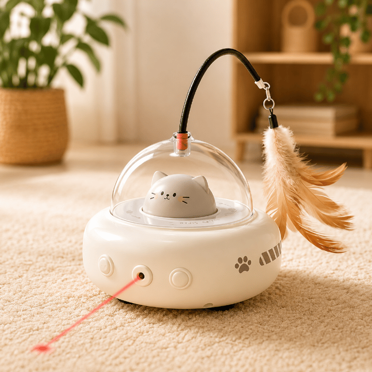 Brinquedo Interativo Inteligente Para Gatos Com Laser E Pena