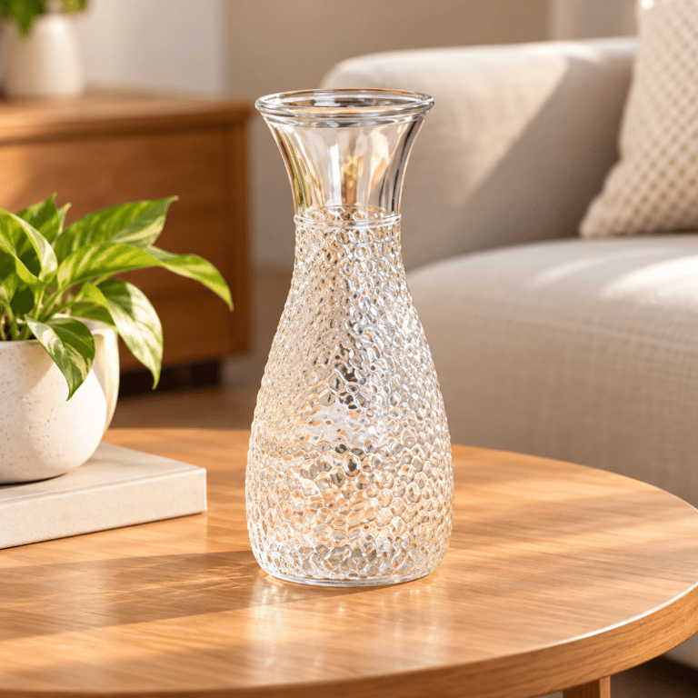 Vaso Decorativo de Vidro Transparente Texturizado com Relevo Moderno para Flores Arranjos e Decoração 