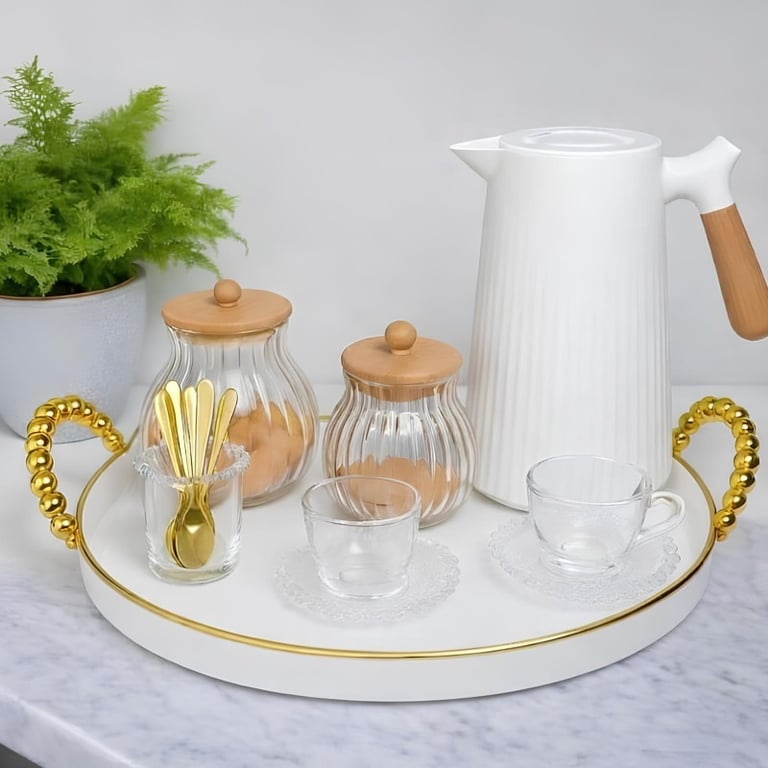 Bandeja Luxo Borda Dourada Decorativa Com Alças Grande