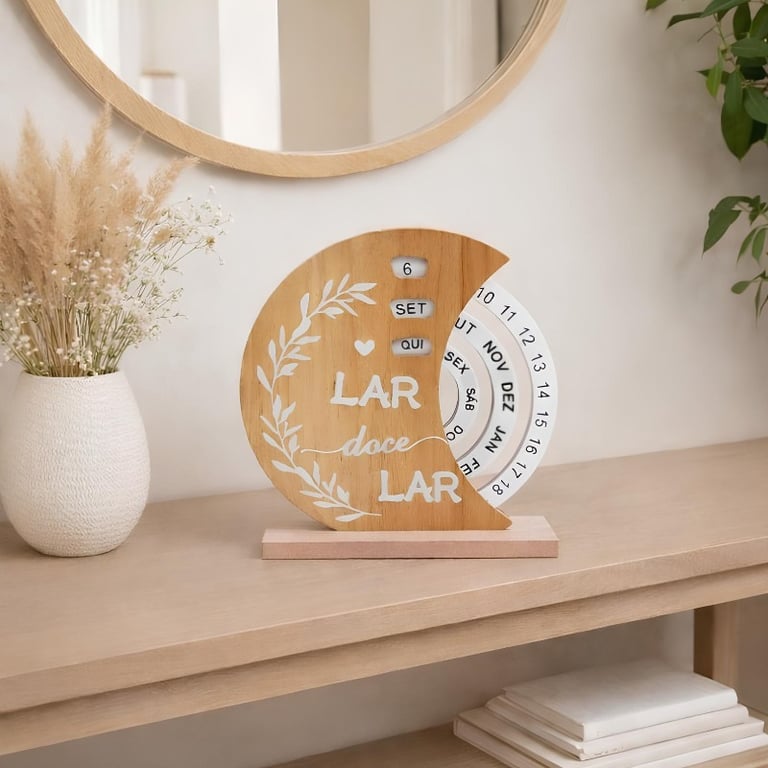 Calendário De Lua Decorativo Com Base De Madeira Rotativo