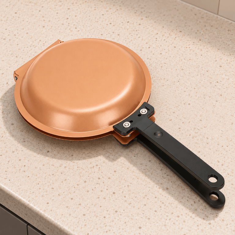 Frigideira Dupla Face 19cm com Revestimento Cerâmico Cobre Rosé Articulada com Cabos 