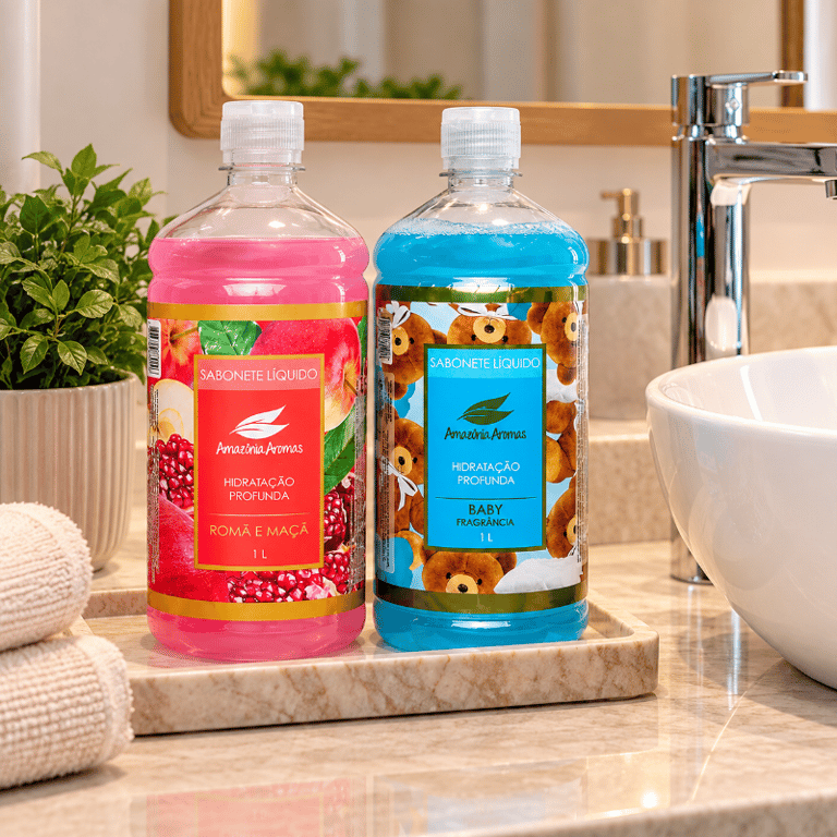 Sabonete Líquido 1L para Mãos e Corpo com Fragrâncias Romã e Maçã ou Baby Hidratação e Perfume