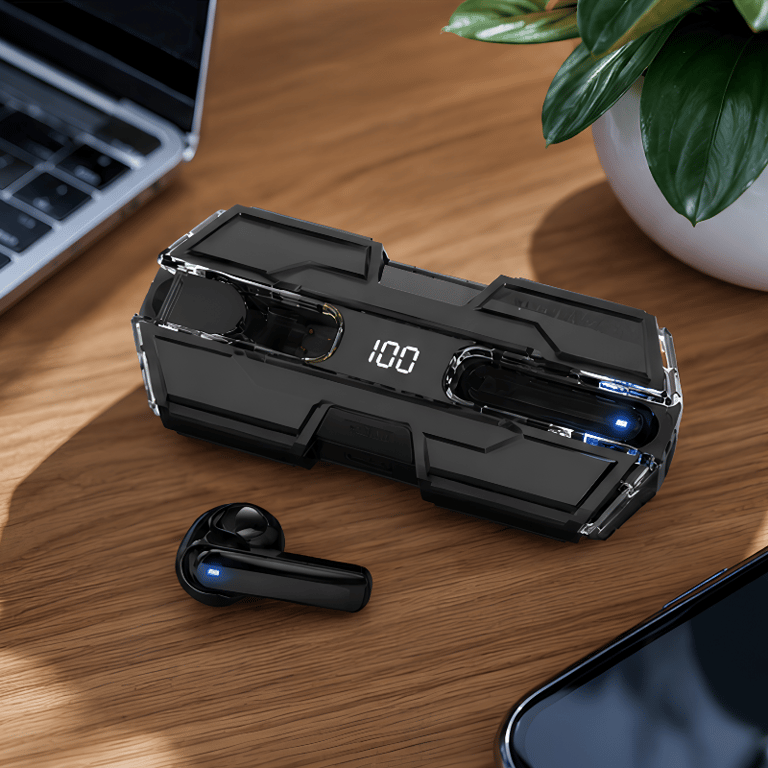 Fone de Ouvido Bluetooth TWS Sem Fio com Estojo de Carregamento e Display Digital de Bateria