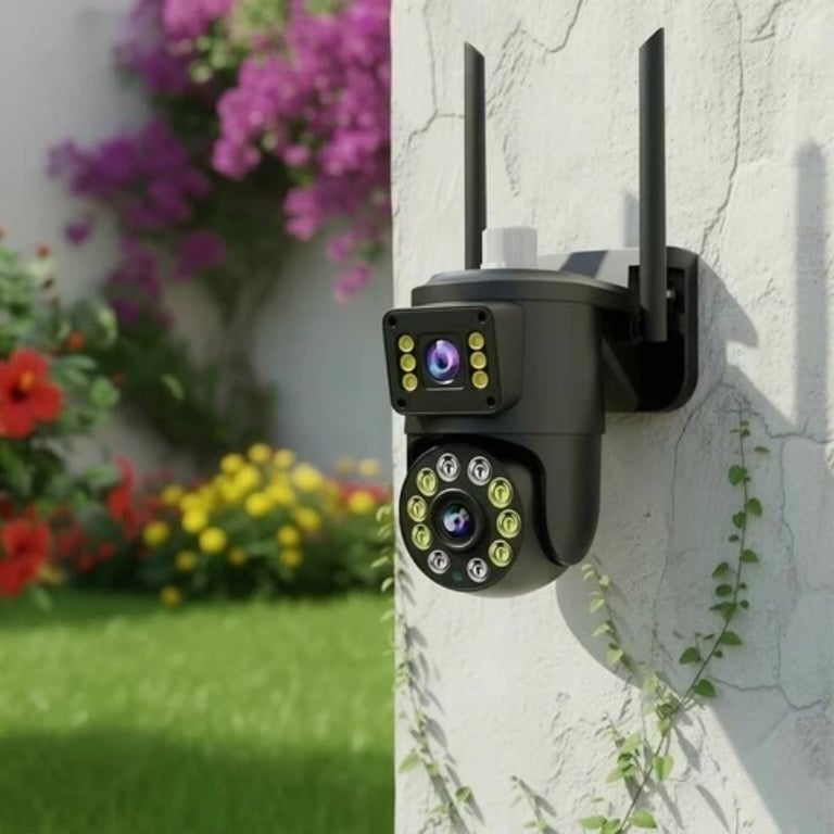 Câmera Segurança Lente Dupla com Alarme IP66 Prova D'água 360° Sensor de Movimento