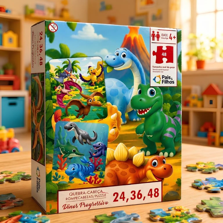 Quebra Cabeça Infantil Dinos Progressivo 24 36 E 48 Peças