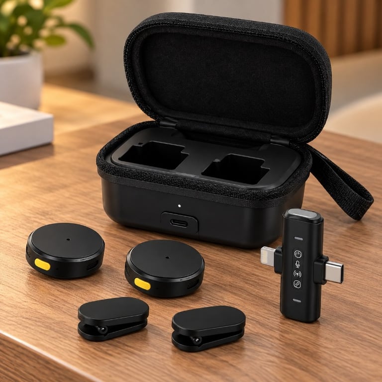 Microfone Sem Fio De Lapela 2 Em 1 Com Cancelamento De Ruído Ampla Compatibilidade Entrada Tipo C E IOS Lightning