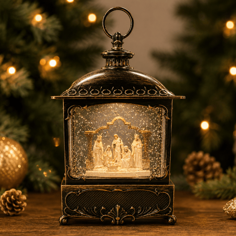 Lanterna de Mesa Natalina Decorativa Enfeite de Natal com Luz