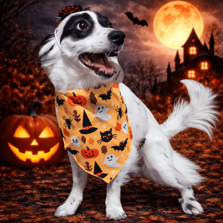 Bandana Halloween Para Pet Com Chapéu Abóbora Estiloso P