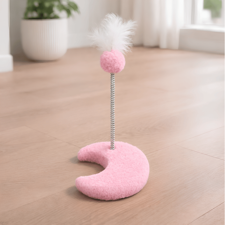 Brinquedo Interativo Para Gatos Com Mola Base Lua Rosa