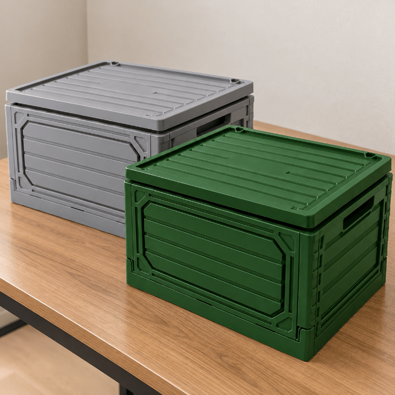 Caixa Organizadora Dobrável de Plástico com Tampa 40x30x23cm Empilhável Multiuso 